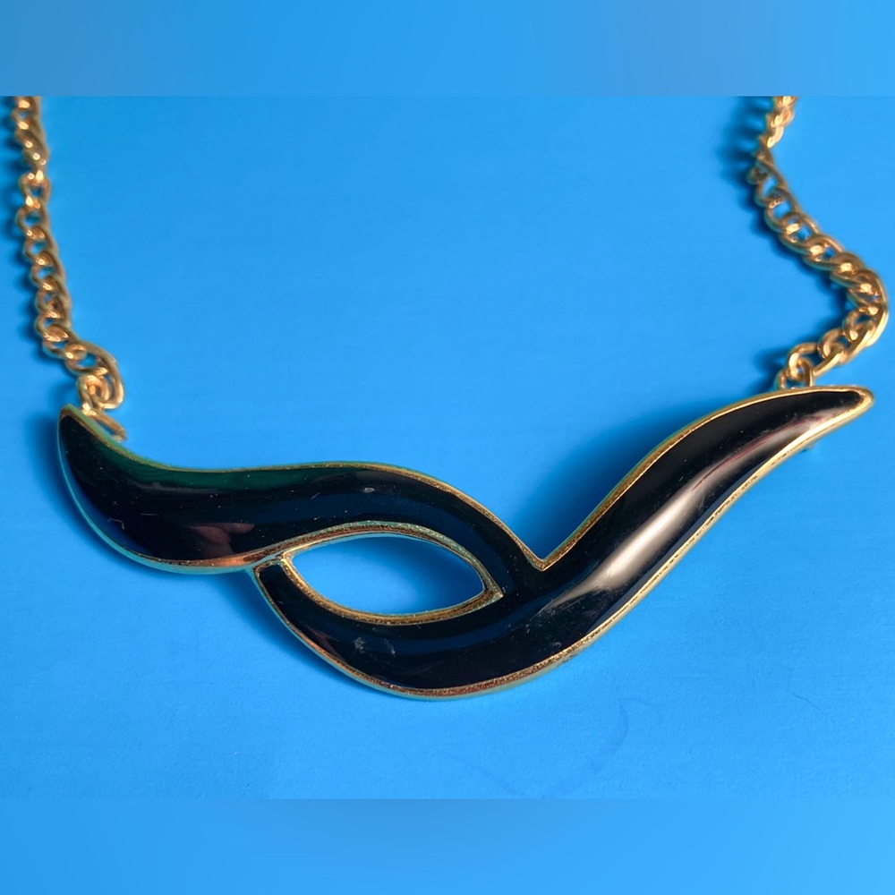 Vtg Monet Black Enamel Necklace